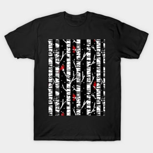 Cardinal birds on birch trees in the winter at night T-Shirt